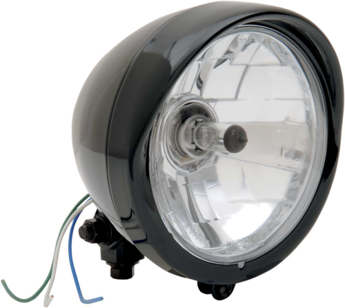 Drag Specialties - Drag Specialties Diamond-Style Bottom-Mount 5 3/4in. Headlight Assembly - Visor Bezel - Clear lens - 2001-0551
