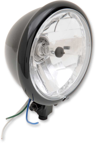Drag Specialties - Drag Specialties 5 3/4in. Diamond-Style Bottom-Mount Headlight - Gloss Black - Clear Lens - 2001-0554