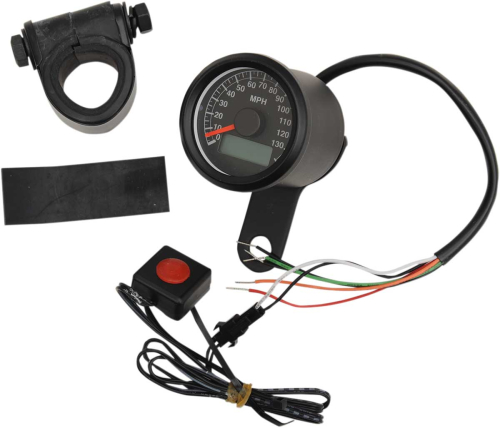 Drag Specialties - Drag Specialties Programmable Mini Electronic Speedometer with Odometer/Tripmeter - 1.87in. - Matte Black/Black Face - 21-6899BNU
