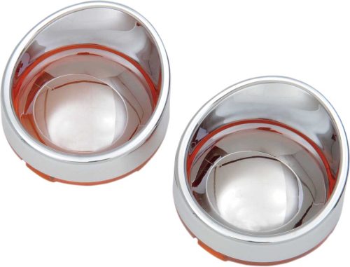 Drag Specialties - Drag Specialties Visor style Bezel and Lens for Deuce style Turn Signals - Amber/Mirror - 2020-0400