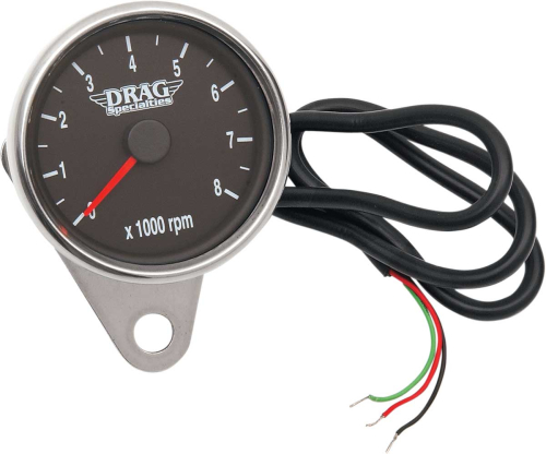 Drag Specialties - Drag Specialties Polished 2.4in. Mini Electronic 8000 RPM Tachometer - Black Face with Orange Needle - 2211-0031