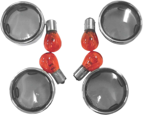 Drag Specialties - Drag Specialties Smoke Turn Signal Lens Kit with Chrome Trim Rings - L12-0226L