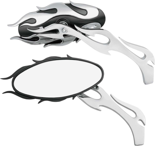 Drag Specialties - Drag Specialties Flame Oval Mirror - Chrome/Black Finish - 76826B4