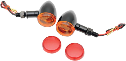 Drag Specialties - Drag Specialties Mini Deuce Marker Lights with Stud Mount - Gloss Black Housing - Amber/Red Lens - 20-6390BA/RI