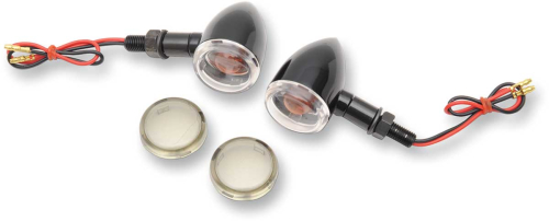 Drag Specialties - Drag Specialties Mini Deuce Marker Lights with Stud Mount - Gloss Black Housing - Clear/Smoke Lens - 20-6390BC/MI