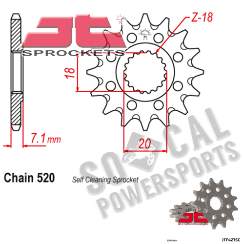 JT Sprockets - JT Sprockets Self-Cleaning Steel Front Sprocket - 13T - JTF427.13SC