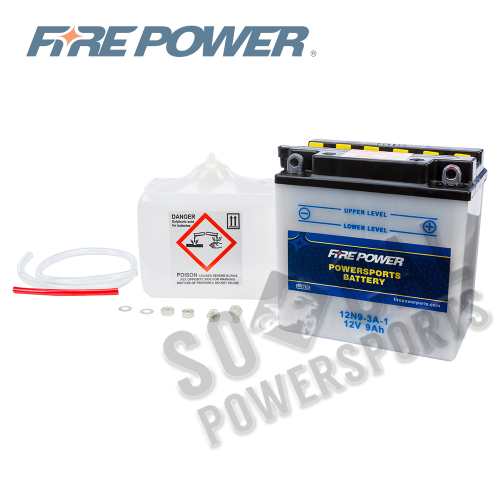 Fire Power - Fire Power Conventional 12V Standard Battery with Acid Pack - 12N9-3A-1