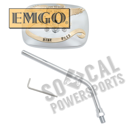 Emgo - Emgo Unbiversal Rectangular Mirror - Live to Ride, Chrome/Gold, 10mm Thread Left - 20-31758A