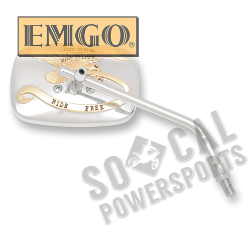 Emgo - Emgo Universal Rectangular Mirror - Live to Ride - Chrome/Gold - 10mm Thread - Right - 20-31757A