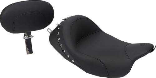 Mustang - Mustang Wide Studded Solo Seat with Driver Backrest - Chrome Studs - 79602
