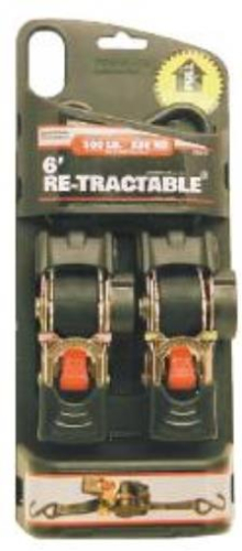 Erickson - Erickson Retractable Ratchet Strap - 1in x 6ft - Black - 34413