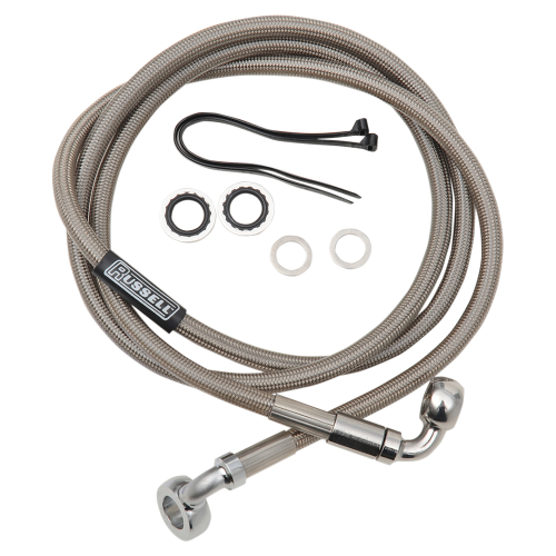 Russell - Russell Pro Swivel Universal Brake Hose - Stainless Steel - 7/16in.,90 Degree,Upper Banjo - 48in. Length - R08978