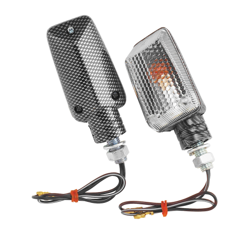 BikeMaster - BikeMaster Universal Mini Stalk Marker Light Kit - Clear Lens - Amber Bulb - Carbon Shell - 268041