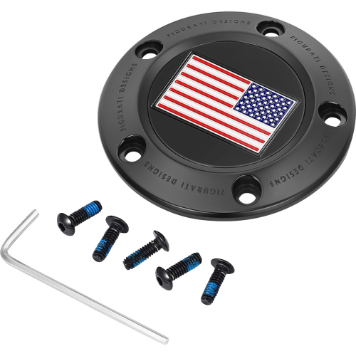 Figurati Designs - Figurati Designs Timing Cover - Black with American Flag - 5 Hole - FD21R-TC-5H-BLK