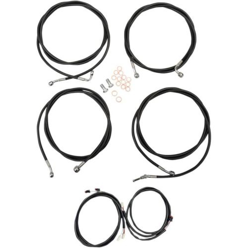 LA Choppers - LA Choppers Complete Handlebar Cable/Brake & Clutch Line/Wire Kit - Black Vinyl/Stainless Braided - LA-8054KT3-13B