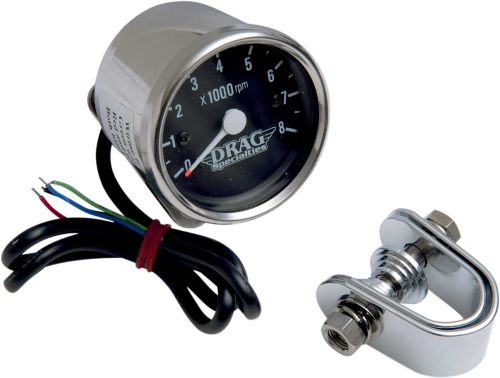 Drag Specialties - Drag Specialties 2.45in. Mini Electronic 8000 RPM Tachometer - Black Face with White Needle - 2211-0057