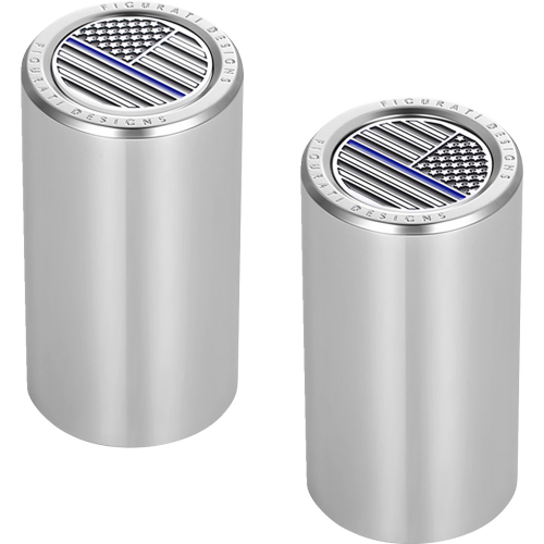 Figurati Designs - Figurati Designs Docking Hardware Cover - Stainless Steel with Long Blue Line American Flag Skull - FD70-DC-2545-SS