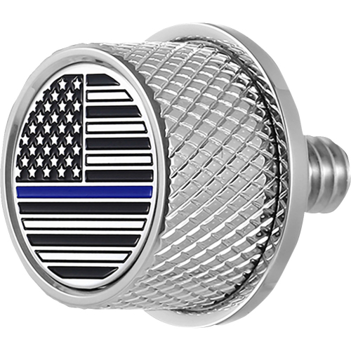 Figurati Designs - Figurati Designs Seat Mounting Knob - Stainless Steel with Blue Line American Flag Skull - FD70-SEAT KN-SS
