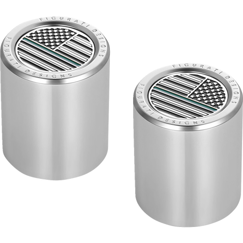 Figurati Designs - Figurati Designs Docking Hardware Cover - Stainless Steel with Short Green Line American Flag Skull - FD72-DC-2530-SS