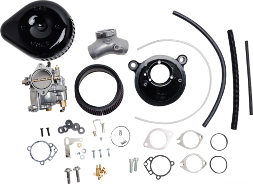 S&S Cycle - S&S Cycle Super E Carburetor Kit w/Gloss Black Slasher Tearshop Air Cleaner Cover - 110-0148