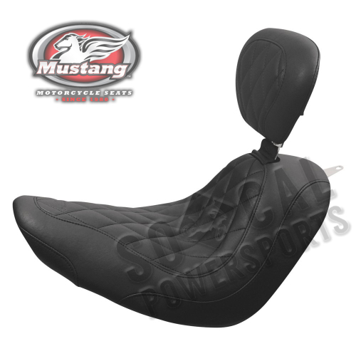 Mustang - Mustang Wide Tripper Solo Seat with Driver Backrest - Diamond Stitch - Black - 79738