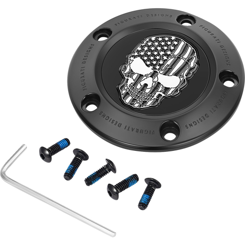 Figurati Designs - Figurati Designs Timing Cover - Black with Contrast Cut American Flag Skul - 5 Hole - FD28-TC-5H-BLK