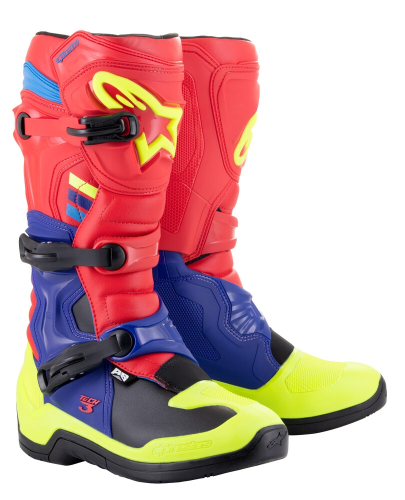 Alpinestars - Alpinestars Tech 3 Boots - 2013018-3375-10 - Red/Blue/Yellow Fluorescent - 10