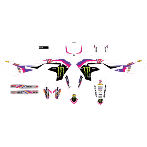 DCOR - DCOR YZ Retro Monster Energy Complete Graphics Kit - White Background - 20-50-605