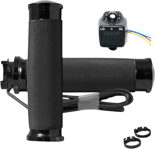 Avon Grips - Avon Grips Heated Metric Cruiser Grips - Custom Contour - Black Anodized - MT-CC-86-ANO-HT