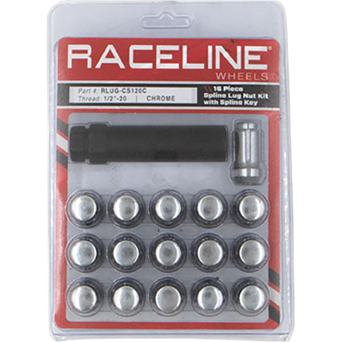 Raceline - Raceline Spline Lug Nut Kit with Spline Key - 1/2in.-20 - Chrome - RLUG-CS120C