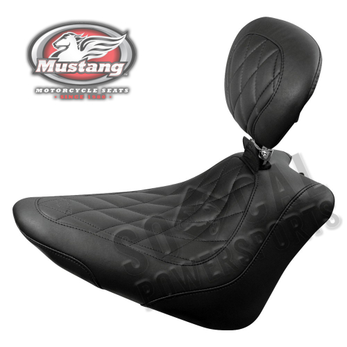Mustang - Mustang Wide Tripper Solo Seat with Driver Backrest - Diamond Stitch - Black - 79745