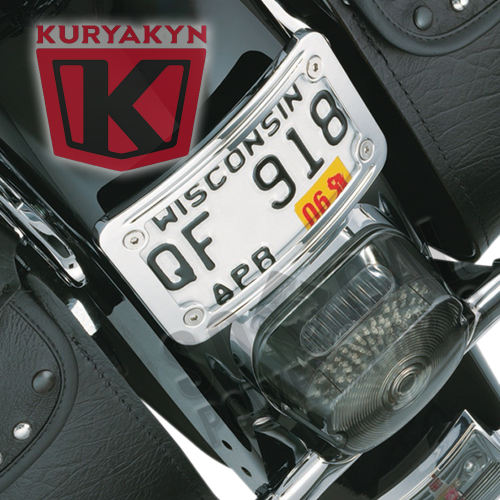 Kuryakyn - Kuryakyn Curved Laydown License Plate Mount with Frame - Chrome - 9171