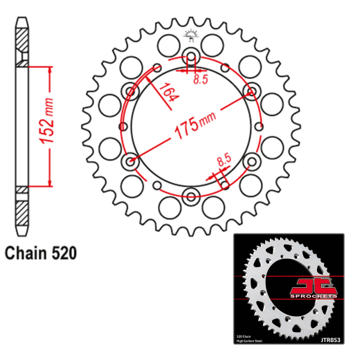 JT Sprockets - JT Sprockets Steel Rear Sprocket - 44T - JTR853.44