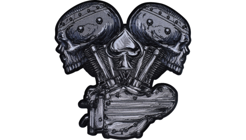 Lethal Threat - Lethal Threat Metal and Mayhem V-Twin Skull Embroidered Patch - 11.25in. W x 11.5in. L - LT30247