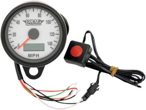 Drag Specialties - Drag Specialties Programmable Mini Electronic Speedometer with Odometer/Tripmeter - 2.4in. - Matte Black/White Face - 21-6893BDSWNU