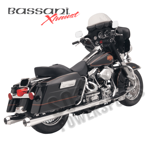 Bassani Manufacturing - Bassani Manufacturing 4in. Slip-On Megaphone Mufflers with 2 1/4in. Standard Baffles - Chrome with Billet End Cap - FLH-517