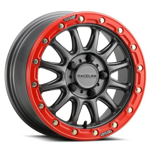 Raceline - Raceline A14 Alpha Beadlock Wheel - 15x10 - 6+4 (25mm) - 5/4.5 - Gunmetal/Red - A14GR-51012+25
