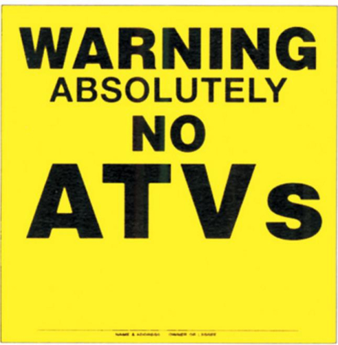 Voss - Voss 11-1/4.x11.1/4in. Plastic Trail Sign - Warning No ATVs (Yellow) - 193 ATV YP