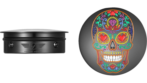 Figurati Designs - Figurati Designs Swing Arm Covers - Black with Sugar Skull - FD30-SAC-BLK