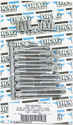 Drag Specialties - Drag Specialties Primary, Sprocket Cover and Shifter Chrome Socket-Head Bolt Set - Knurled - MK248