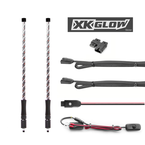 XK Glow - XK Glow 2ND GEN LED Dual Whip with Chrome Dual Mode Dash Controller - 32in. - XK-WHIPC-ADV-DM