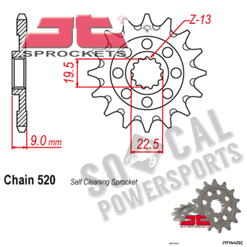 JT Sprockets - JT Sprockets Self-Cleaning Steel Front Sprocket - 13T - JTF1442.13SC