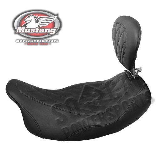 Mustang - Mustang Wide Tripper Solo Seat with Driver Backrest - Diamond Stitch - Black - 79725