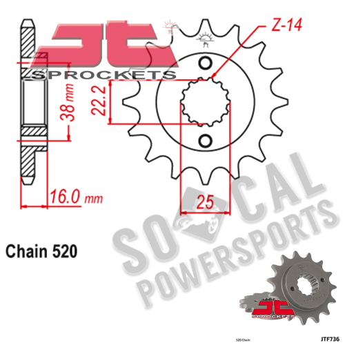 JT Sprockets - JT Sprockets Steel Front Sprocket - 14T - JTF736.14