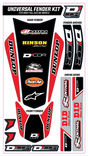 DCOR - DCOR Universal Fender Trim Decals - Full Size - Red - 15-10-100