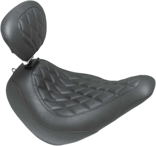 Mustang - Mustang Wide Tripper Solo Seat with Driver Backrest - Diamond Stitch - Black - 83043