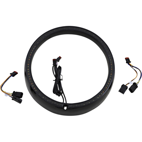 Custom Dynamics - Custom Dynamics Probeam Amber/White Headlamp Trim Ring with sequential Turn Signal - Black - PB-7TR-SEQ-1B