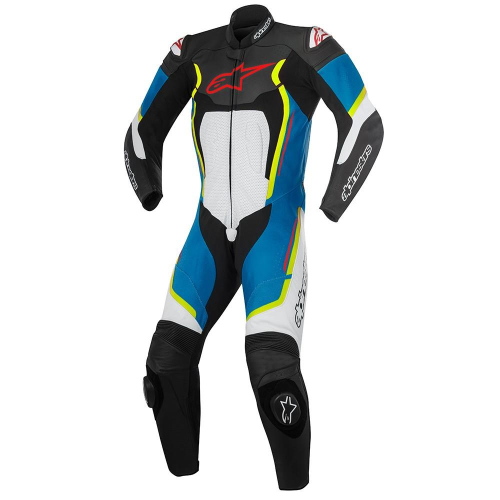 Alpinestars - Alpinestars Motegi One-Piece Leather Suit V2 - 3151017-1275-58 - Black/White/Blue/Yellow Fluo - 48