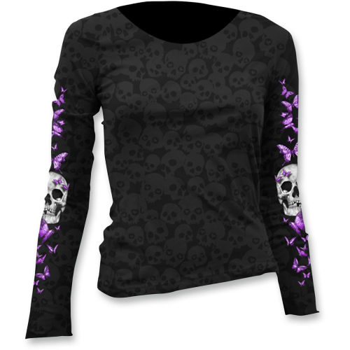 Lethal Threat - Lethal Threat Butterfly Skull Burnout Scoop Neck Womens Long Slevee Shirt - LT20403XL - Black - X-Large