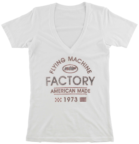 FMF Racing - FMF Racing Tracks Womens V-Neck T-Shirt - FA7418902-WHT-WLG - White - Large